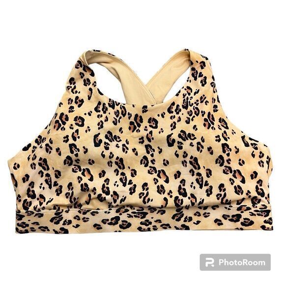 Fabletics Womens Sports Bra Cheetah Animal Print Active Criss Cross‎ Back Beige - Picture 1 of 4